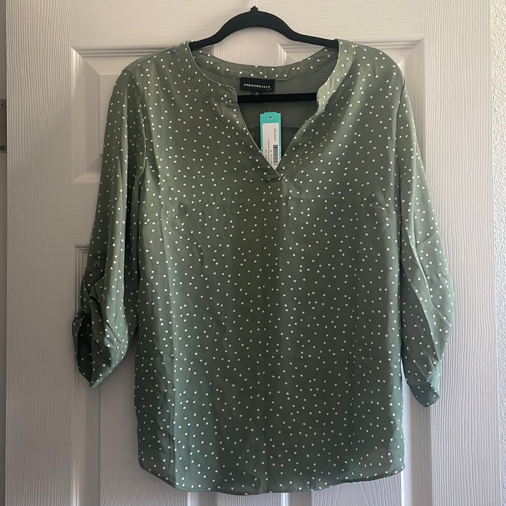 Fortune+Ivy Tulsa Mixed Material Blouse